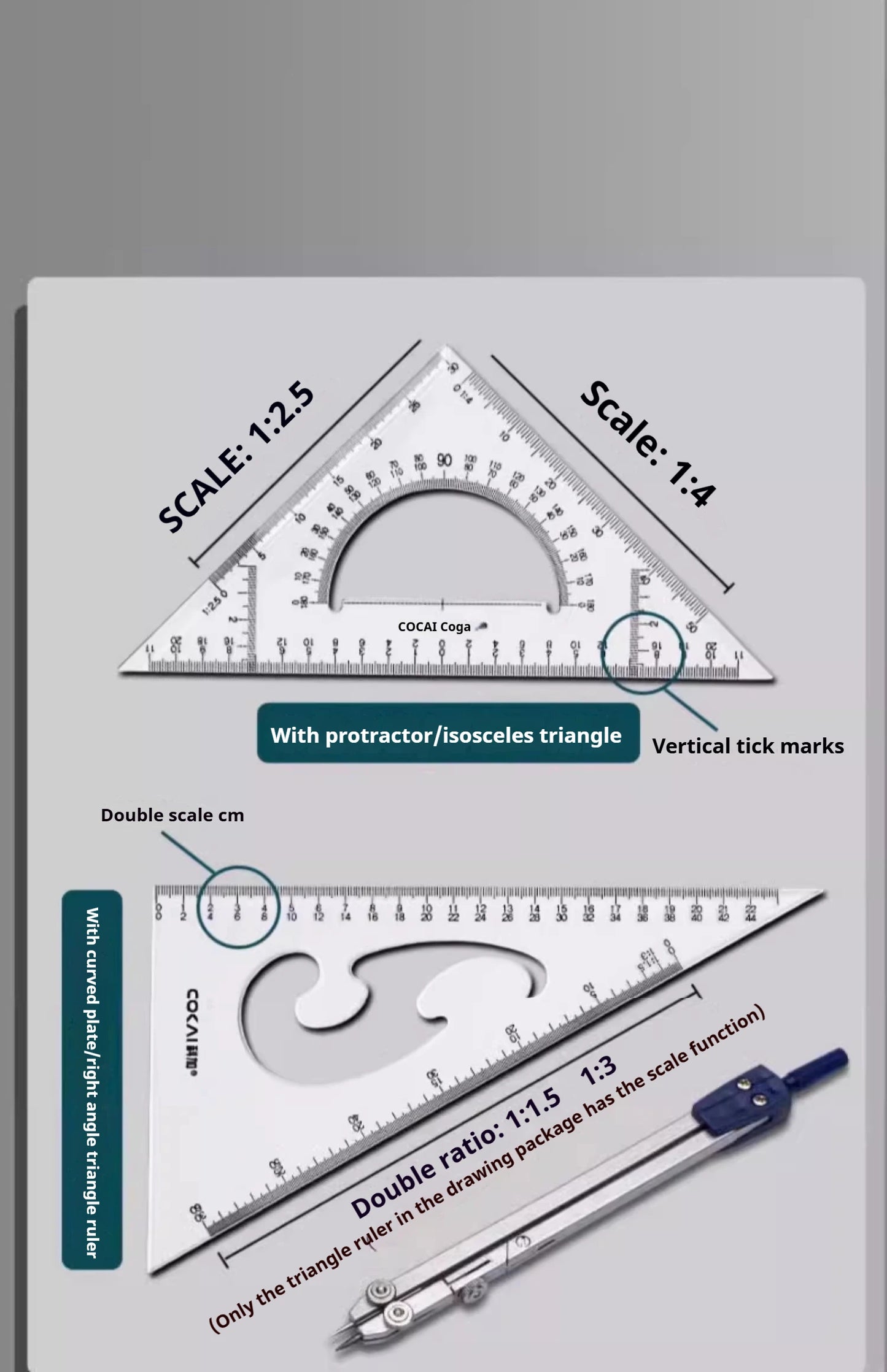 Multifunctional Triangular Ruler 18/22/27/32/37/42CM Hand-drawn Triangle Board Protractor Woodworking Interior Drawing Design