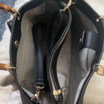 England Style Tote Bags For Women Luxury Designer Handbags Purses 2024 New In PU Lychee Texture Bamboo Handle Underarm Shoulder