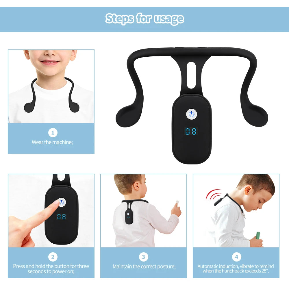 Smart Posture Trainer Back Straightener with Vibration Reminder for Adults Kids Real-Time Monitoring Wearable Sensor