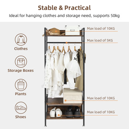 Heavy Duty Garment Rack, Wardrobe Storage Rack, Hall Tree Clothes Rack, Adjustable Shelves, Portable Organizer