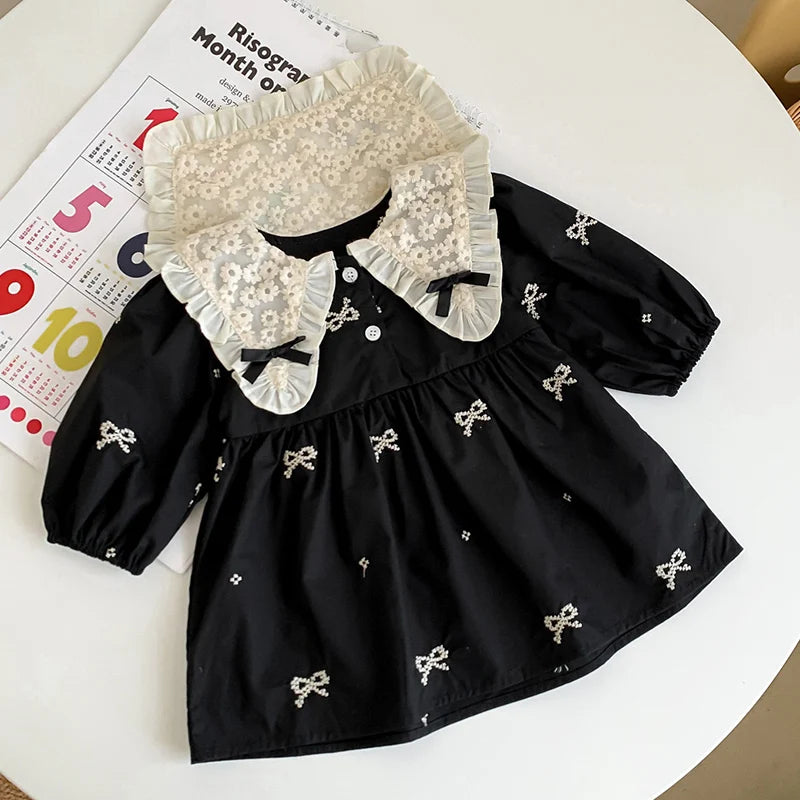 Autumn 0-6Yrs Girls Princess Dress Baby Girl Clothes Clothes Butterfly Collar Baby Girl One Piece Clothes Embroidery Kids Dress