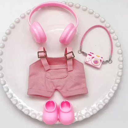 For Labubu clothing set includes headphones  waist belt pants  and accessories