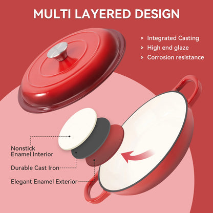 3 QT Enamel Light Cast Iron Dutch Oven, Double Handle Dutch Pot Cooking, Stew, Heavy Duty And Non-Stick, Oven Safety Up To 500°F