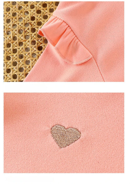 Spring Girl Children Heart Print T shirt Princess Baby Solid Ribbed Bottoming Shirt Kid Casual Cotton Tees Clothes