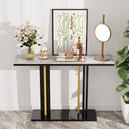 Delicate Texture Marble Console Table Living Room Bedroom Narrow Long Sofa Table Hall Display Stand Black Gold