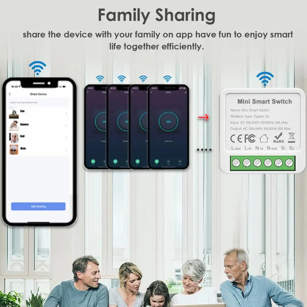 WiFi Zigbee3.0 Mini Smart Switch 2-Way Relay Breaker,Timing APP & Voice Control DIY Household Smart Home Automation Module