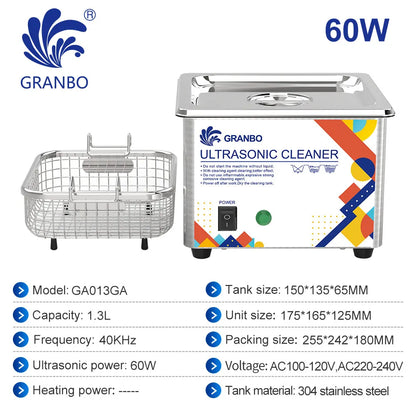 Granbosonic Ultrasonic Cleaner 800ML 1L 40KHz 35W 60W Easy Operation Jewelry Glasses Makeup Washer Bath New Design