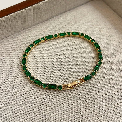 French Luxury Green Zircon Spliced Metal Copper Alloy Bracelet 2024 New Fashion Jewelry For Womens Party Charm Wrist Accessories