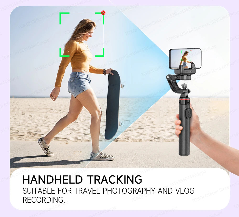 C22 AI Face Tracking Handheld Gimbal Stabiliser 360° Rotation Shoot Selfie Stick Tripod for Mobile Phone, 1/4'' Screw for Camera