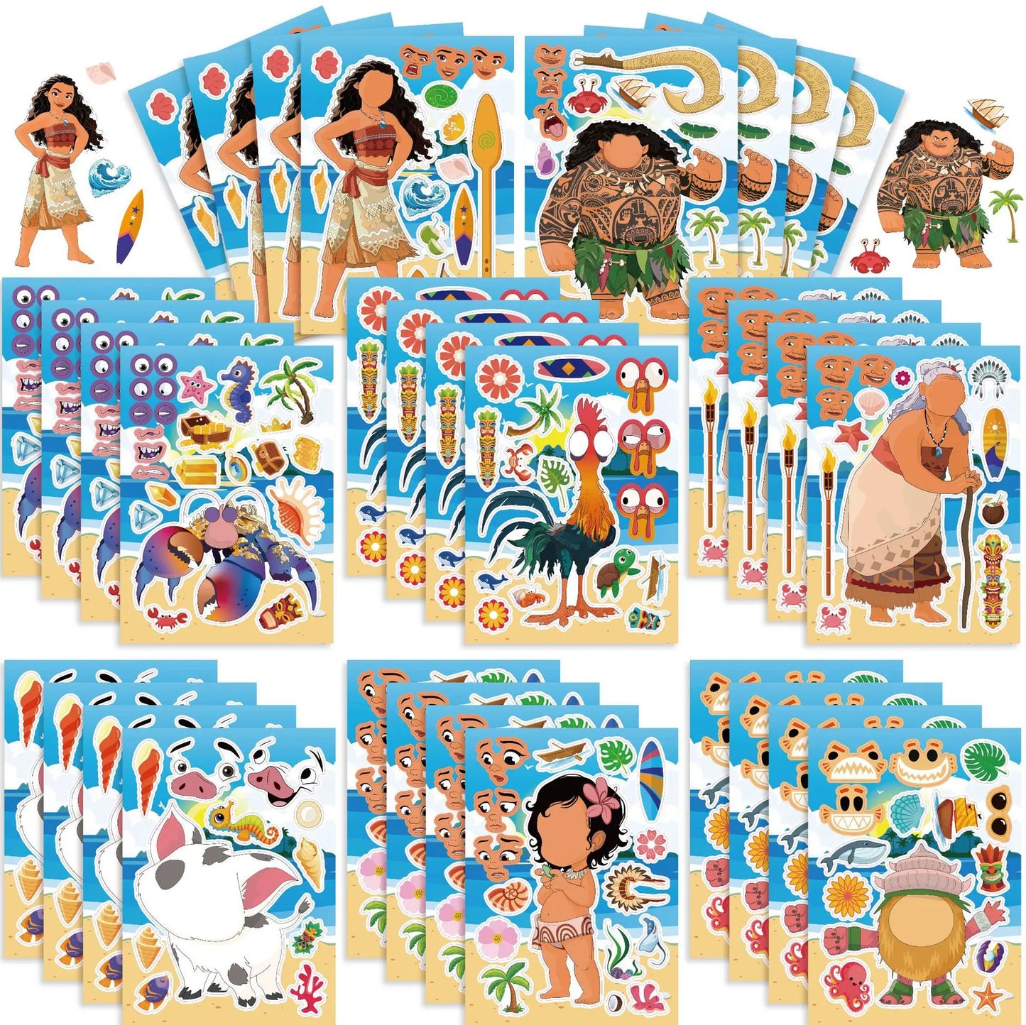 Disney Moana 2 Make a Face Puzzle Stickers Party Favors Gifts DIY Cartoon Sticker Goodie Bag Pinata Fillers Party Decoration