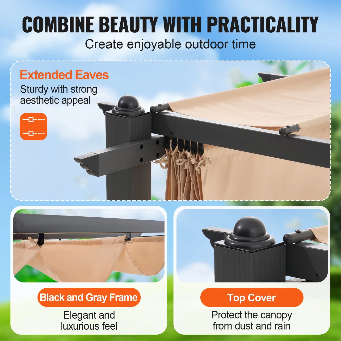 VEVOR Outdoor Retractable Pergola with Canopy Aluminum Pergola with Canopy Modern Pergola with Sun Shade Canopy for Patios