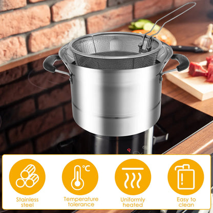 Deep Fryer Pot with Strainer Basket Stainless Steel Fryer Pot Multifunctional Deep Frying Pot for Cooking Chicken Wings Seafood