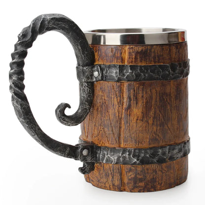 Viking Wood Style Beer Mug Simulation Wooden Barrel Beer Cup Double Wall Drinking Mug Metal Insulated 1PCS Bar Drinking кружка
