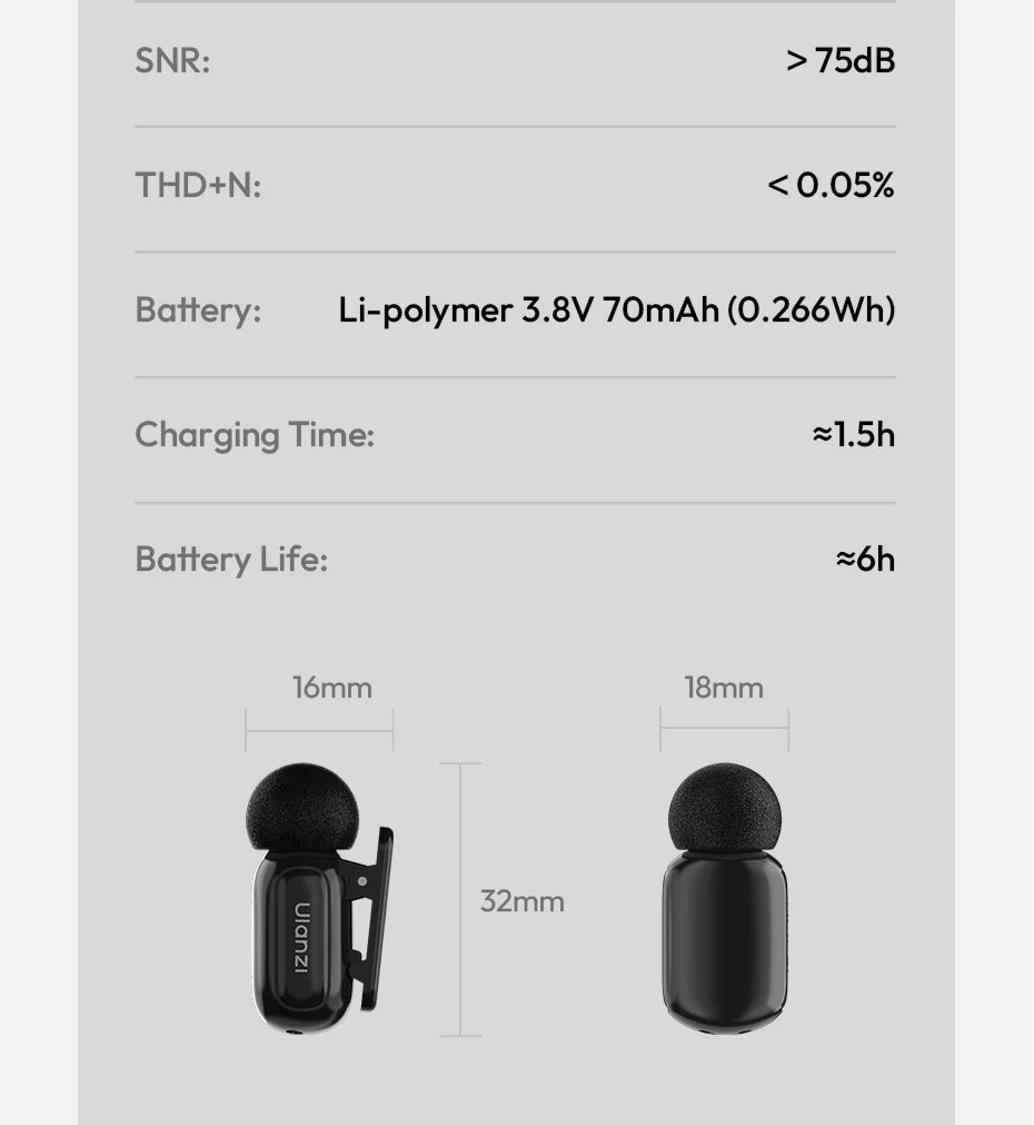 Ulanzi A200 Mini Mic 48kHz/24bit 75dB for Smartphone Camera Livestreaming Street Interview Vlogging Wedding Videography Shots
