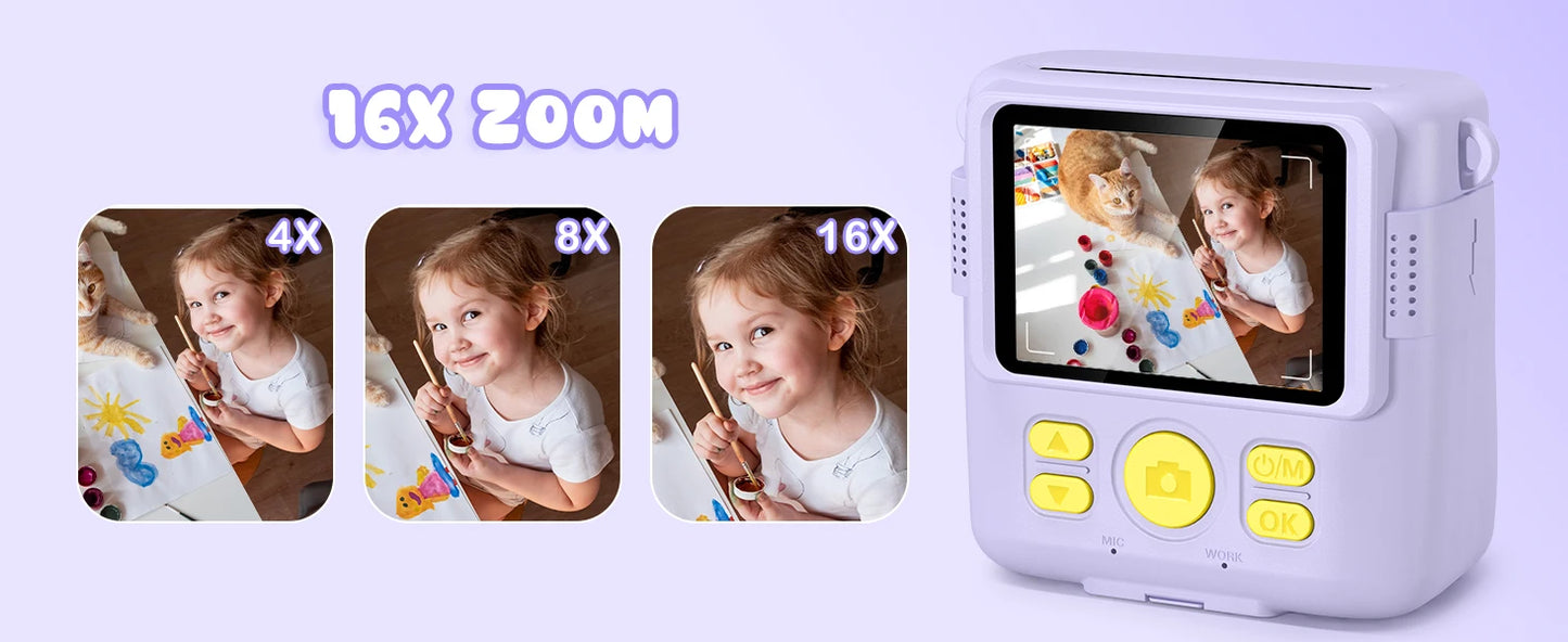 Kids Digital Camera 2.4" 1080P HD Video Camera Portable Instant Print Camera with 32GB Card, Birthday Gift for Boys Girls 3-12