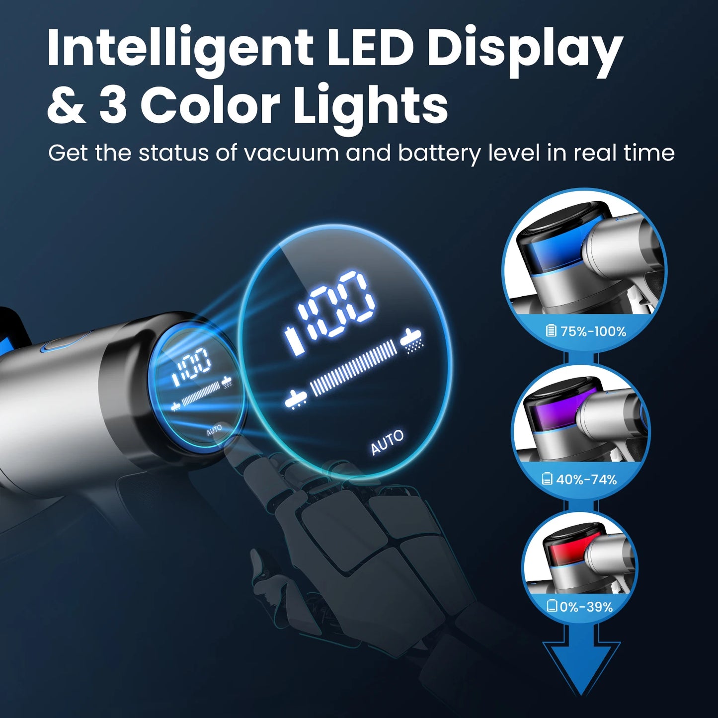 INSE S9X Cordless Vacuum Cleaner 45Kpa Stick Vacuum with LED Display 55min Runtime 4 Suction Modes Smart Adjustment Home Applian