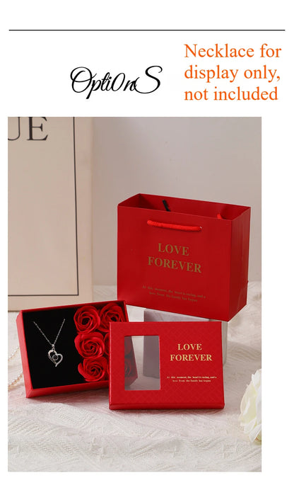 Valentine's Day Window Opening Jewelry Box Heart Four-leaf Clover Pendant Gift Packaging Box Bag Romantic 6 Rose Box
