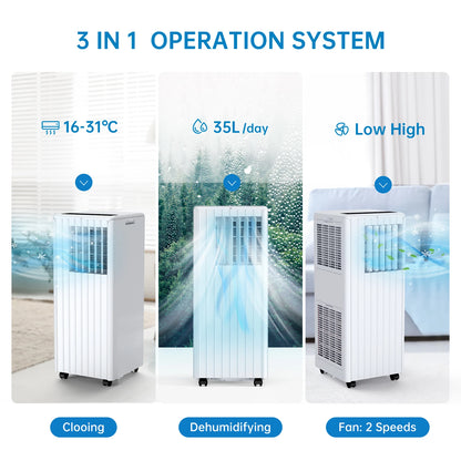 Portable Air Conditioner 9000BTUs 3 In1 Air Conditioner, Dehumidifier 42L/Day, Cooler, Fan with 2 Speeds,Digital Display