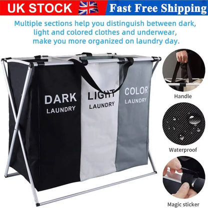 Großer Wäschekorb/Wäscheorganizer, faltbar, hell/dunkel, 3 Fächer