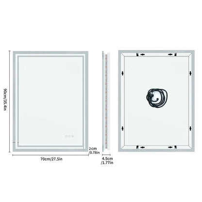 LED Light Bathroom Mirror Illuminated Wall Mounted Vanity Makeup Anti-Fog Rectangle 3 Colors Touch Light