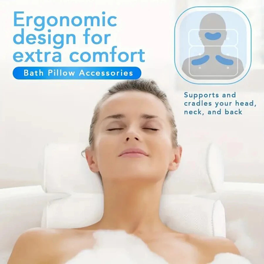 1 spa bathtub pillow with anti slip suction cups for neck and back support, bathtub/bathroom accessory