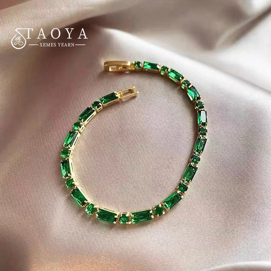 French Luxury Green Zircon Spliced Metal Copper Alloy Bracelet 2024 New Fashion Jewelry For Womens Party Charm Wrist Accessories