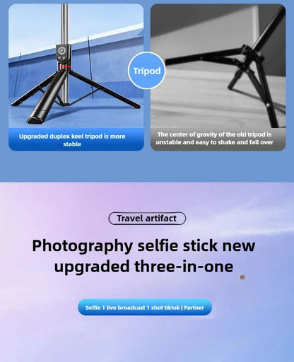 1.8M Long Extended Bluetooth Wireless Selfie Stick Live Broacast Stand Holder Tripod Foldable With Fill Light For Smartphones