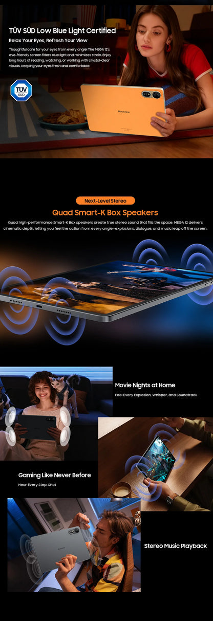 【World premiere】Blackview MEGA 12 Tablet 5G 12.2" 2.4K 120Hz Display Dimensity 7200 CPU IP69K Waterproof 50MP 10000mAh Pad PC