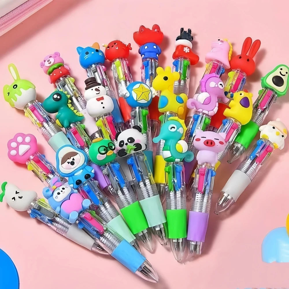 Cute Cartoon Four-Color Pens for Kids - Birthday Party Favors & School Rewards (5-30 Pack)