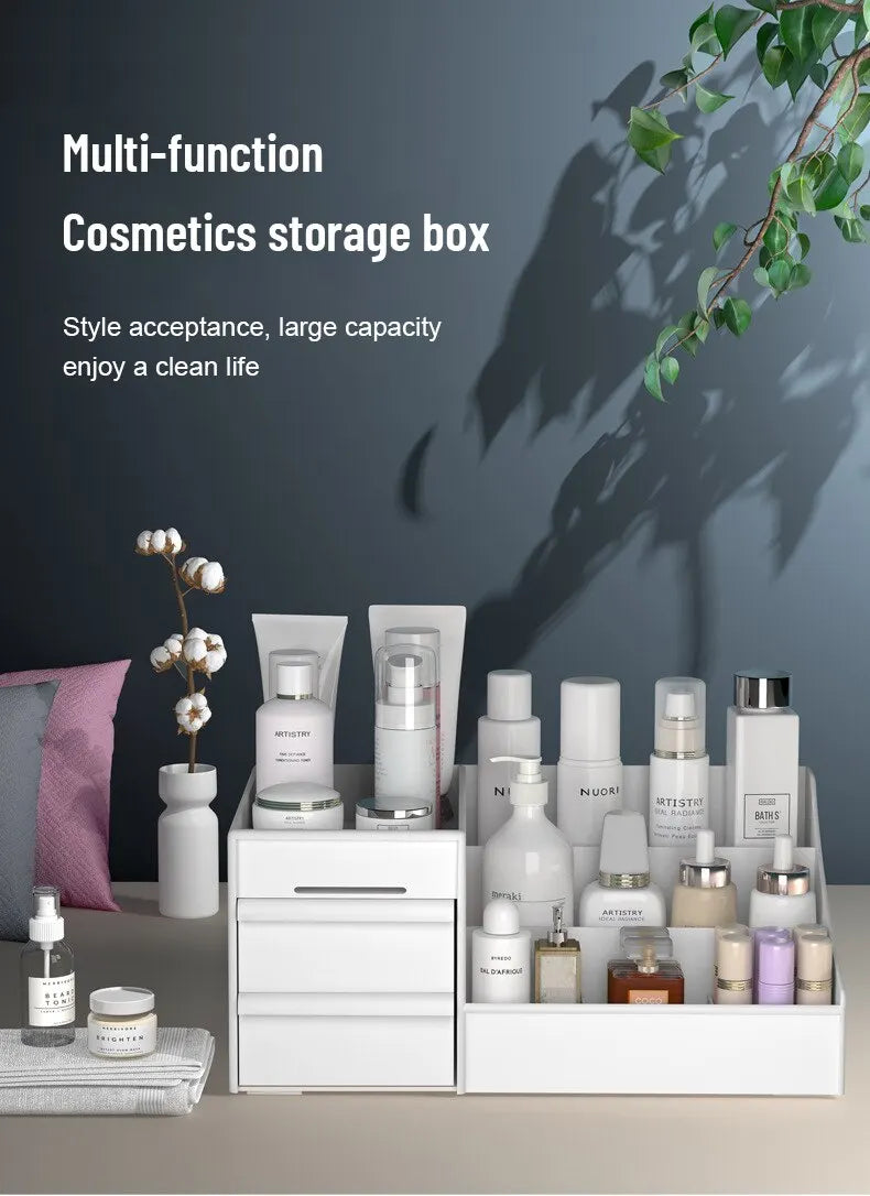 White Makeup Organizer with Drawers - Cosmetic Storage Box for Vanity & Dressing Table