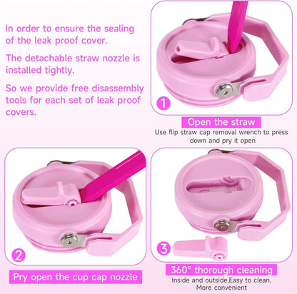Flip Straw Lid For 40oz Stanley Tumbler Leakproof Portable Handle Lid Exact Color Detachable Flip Straw With Brush&Removal Tool