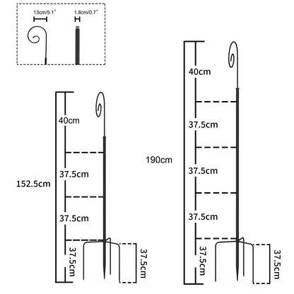 Hohe Hirtenstabhaken, Metall-Gartenhaken, 3-teiliger Rohrständer, abnehmbare Vogelfutterstange, Gartenhänger, 2 Stück