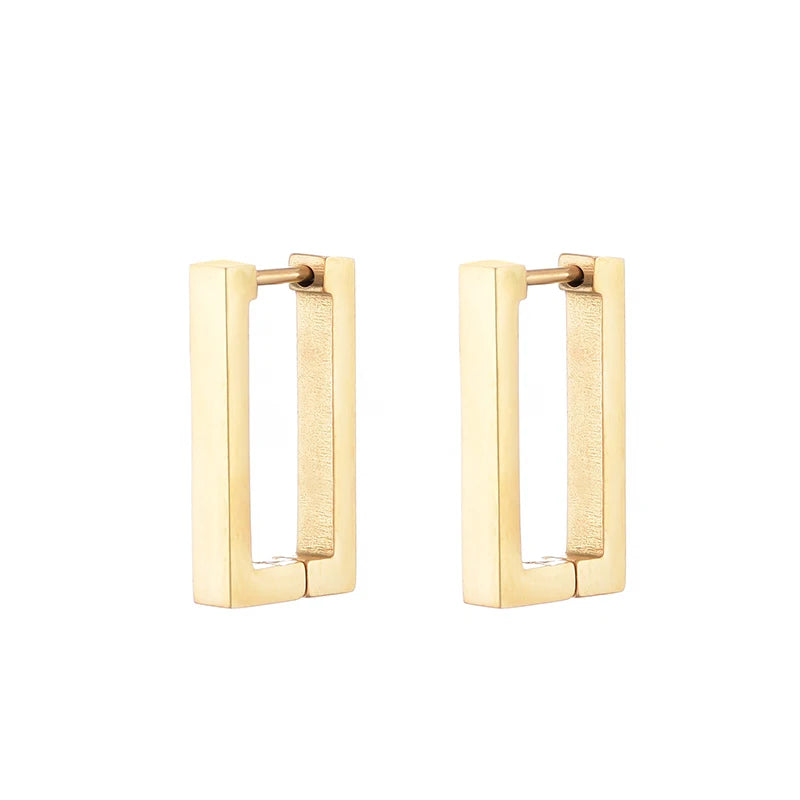 Classic Stainless Steel Hoop Earrings For Women Men Heart Star Oval Rectangle Round Triangle Gold Color Punk Hip Hop Jewelry