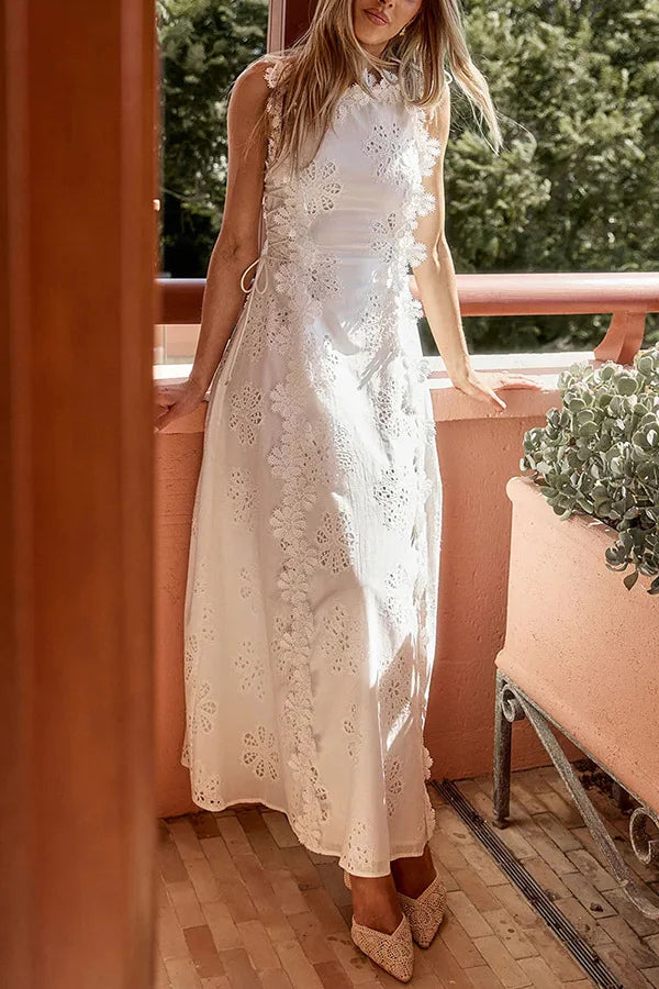 2025 Summer New Fashion Lace Embroidery Women Strap Resort Slimming Long Dress Simple Solid Color Female Banquet Dresses