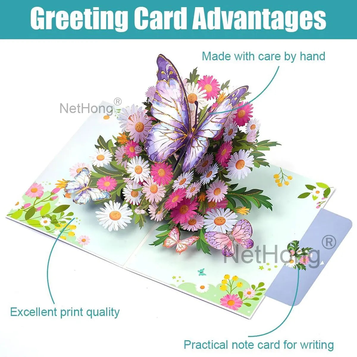 3D Butterfly Pop Up Greeting Cards Postcard For Valentine's Day, Mother, Anniversary, Wedding Invitation Greeting, Birthday Gift