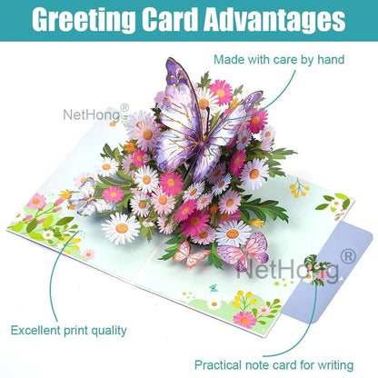 3D Butterfly Pop Up Greeting Cards Postcard For Valentine's Day, Mother, Anniversary, Wedding Invitation Greeting, Birthday Gift