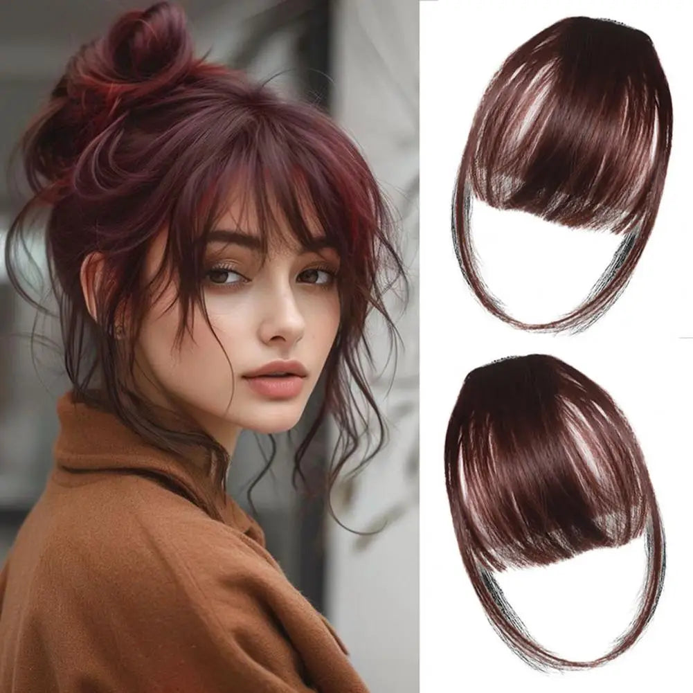 Women Clip-in Bangs Natural Wispy Forehead Hair Extensions Faux French Bangs Girls Straight Air Bangs Fringe Wig Hairpieces