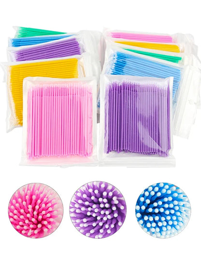 100Pcs Eyelash Cleaning Brush Lash Extension Micro Cotton Swab Individual Eyelashes Microbrush Beauty Makeup Clean Remover Tools