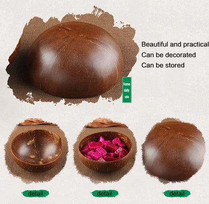 Natural Coconut Bowl Dinner Set for Women, Handmade Wooden Tableware, Wood Spoon, Dessert Fruit Salad, Mixing Rice Ramen Bowl, 1