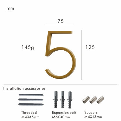 Nurlin 5 inchs 125mm Luxury Address Big House Numbers Modern Gold Black Silver Floating Signage Outdoor Digits Mailbox Sign