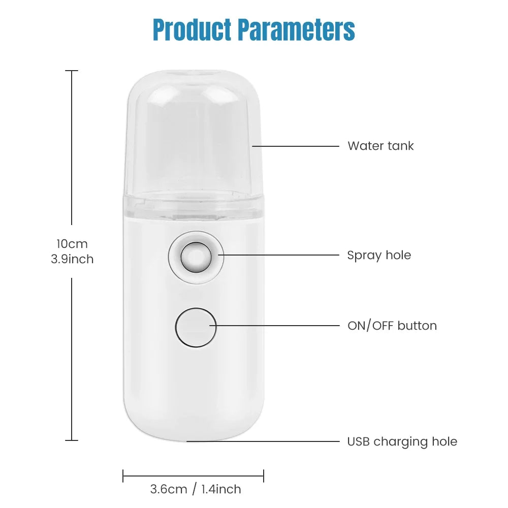 Mini Portable Humidifier Nano Mister Facial Steamer Device Beauty Spray Hydrating Apparatus Cold Spray Apparatus Rechargeable