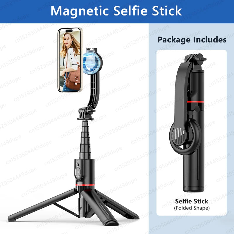 Magnetic Selfie Stick Tripod with Bluetooth Remote Magsafe Cellphone Stand for iPhone 14 13 12 Pro Max Vertical Shooting