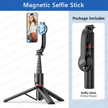 Magnetic Selfie Stick Tripod with Bluetooth Remote Magsafe Cellphone Stand for iPhone 14 13 12 Pro Max Vertical Shooting