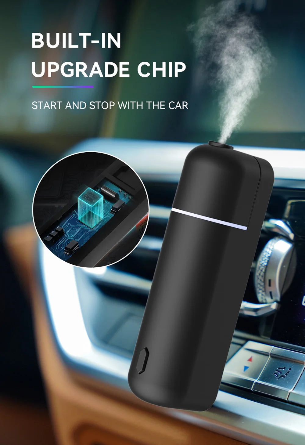 Car Aroma Diffuser Mini USB Rechargeable Scent Machine Fragrance Oil Car Air Freshener Essential Oil Diffuser Vent Clip