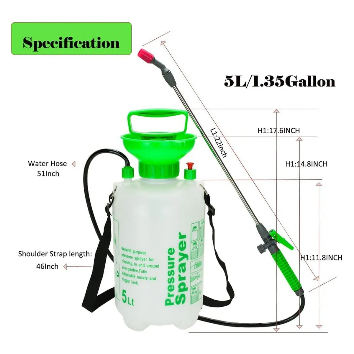 5L Garden Pressure Sprayer – Portable Hand Pump Chemical Weed Spray Bottle