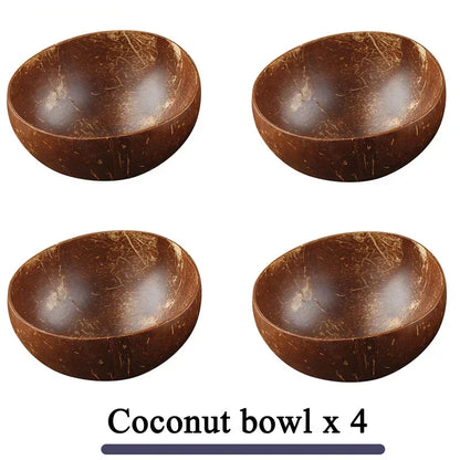 Natural Coconut Bowl Dinner Set for Women, Handmade Wooden Tableware, Wood Spoon, Dessert Fruit Salad, Mixing Rice Ramen Bowl, 1