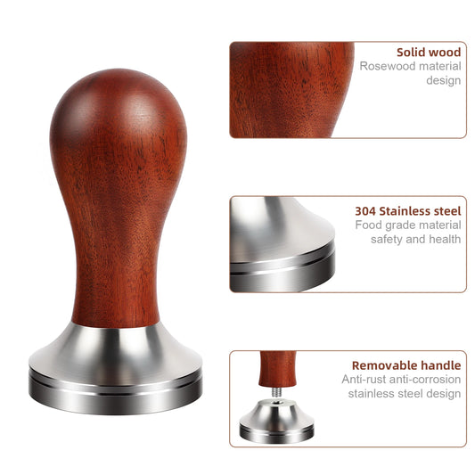 BioloMix Espresso Press Hammer 51mm Solid Wood with whole 304 Stainless Steel Base, suit CM7008