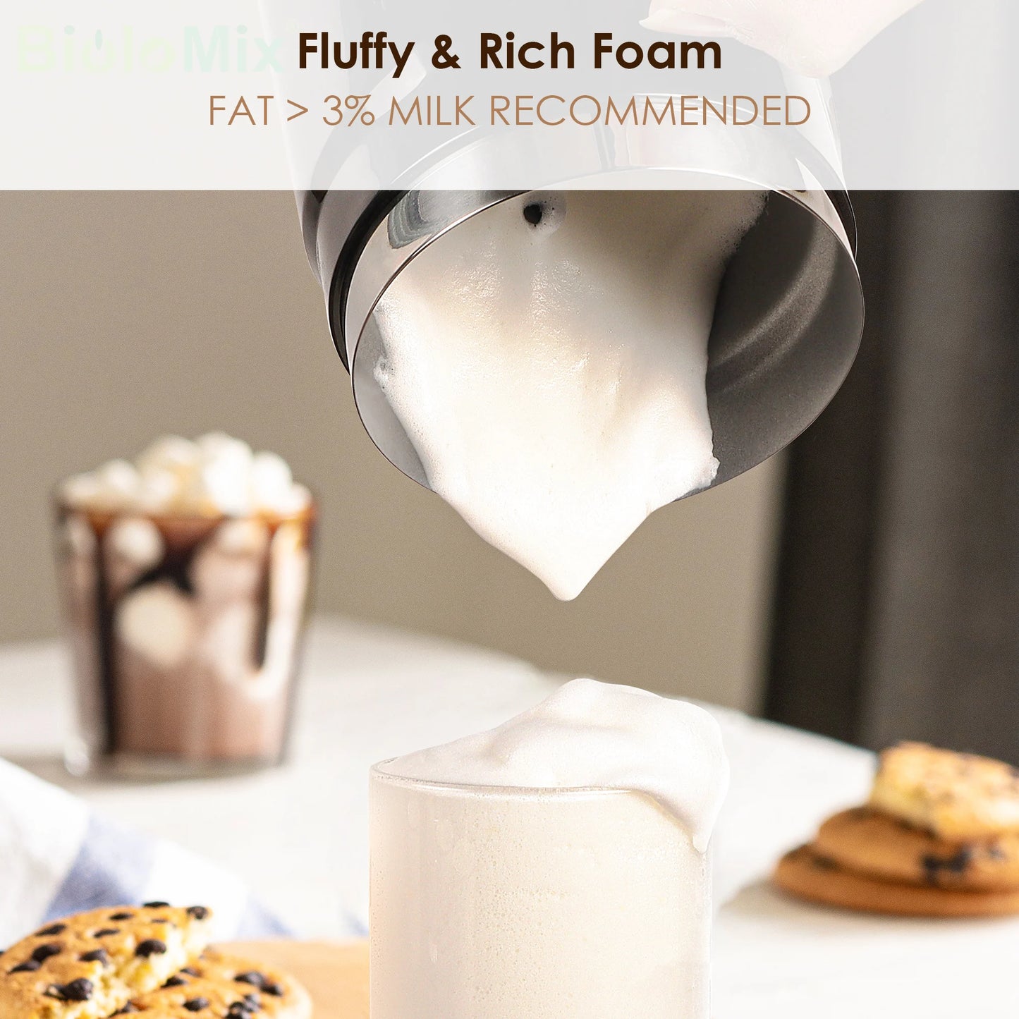 BioloMix Upgraded 5-in-1 LED Touch Screen Milk Frother for Lattes & Coffee, Hot And Cold Foam Maker