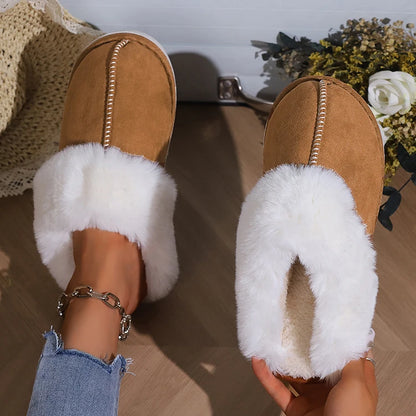 Furry Home Slippers Women 2024 Winter Designer Shoes Ladies Flats Casual Warm Plush House Fur Slides Couple Footwear Large Size