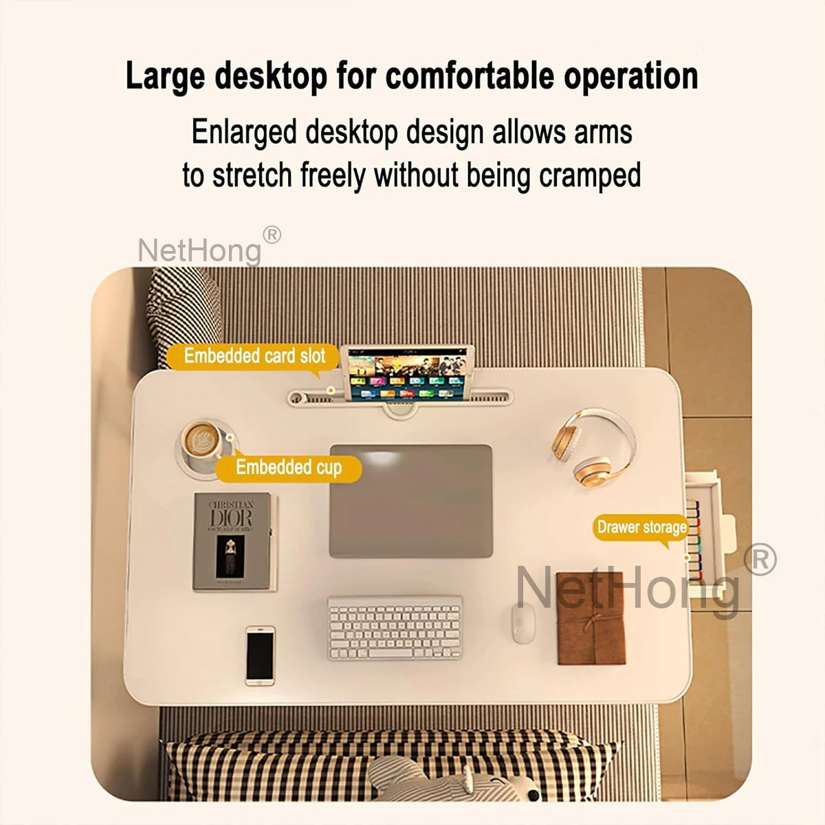 Folding Laptop Desk for Bed Tray Table Desk Bed Sofa Laptop Portable Lap Desk With tablet slot and cup holder Table support